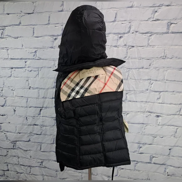 Burberry Women's Puffer Winter Jacket Grey Goose Down Fill Black Hooded Small - Picture 12 of 16